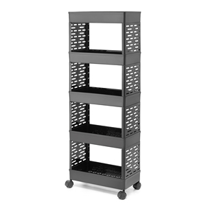 Black Metal Modern Multifunctional Four-Tier Waterproof Floor-Standing Kitchen Use Durable Service Trolley Rolling <b>Storage</b> <b>Rack</b> - Product Image 2