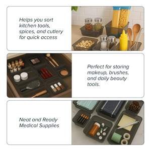 Organisateur de tiroirs pour cuisine, maquillage - Organisateur de tiroirs en plastique multi-usages pour la maison et le bureau - Pliable - Product Image 3