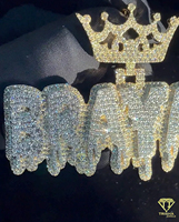 Pendentif de luxe « BRAYAN » avec couronne et diamant de laboratoire, chaîne cubaine, bijoux hip-hop