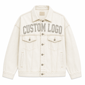 Chaqueta Vaquera con Cuentas y Logotipo Personalizado, Chaqueta Casual de Algodón para Hombre, Cuello Camisero, Corte Regular, Otoño - Product Image 1