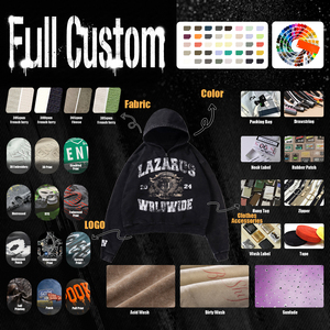 Sudadera con capucha negra con cremallera para hombre, estilo oversize, streetwear, con estampado gráfico de letras y efecto lavado, logotipo personalizado, OEM ODM - Product Image 5
