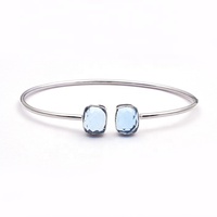 Pulsera de piedras preciosas de Topacio Azul de diseñador, brazalete abierto frontal con forma de rectángulo Chapado en plata, joyería hecha a mano para aniversario