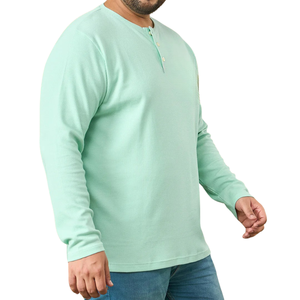 เสื้อยืดเฮนลีย์ผ้าคอตตอนเจอร์ซีย์ปักโลโก้ตามสั่ง ผู้ชาย ไซส์ใหญ่ ทรงสบาย สีเขียวมิ้นท์ ลายวาฟเฟิล แขนยาว - Product Image 2