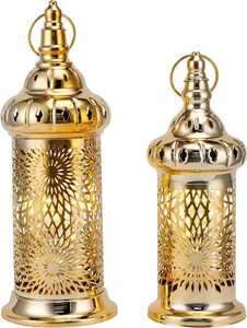 Hand Crafted Gold Lantern Square Base <b>Red</b> Glass Panel Intricate Dome Top Perforated Floral Pattern Hanging Ring Candle Ambient - Product Image 5