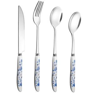 Couverts à motif floral bleu avec manche blanc, idéaux pour les repas à la maison, les dîners en famille et l'usage quotidien, vente en gros depuis l'Inde - Product Image 1