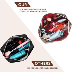 Sac de voyage pour maquillage en cuir imperméable à carreaux marron portable, sac plat carré, ensemble de 2 pièces, étuis cosmétiques - Product Image 2