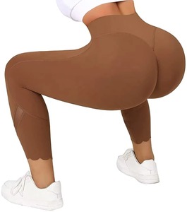 Leggings de cintura alta con dobladillo festoneado al por mayor para fitness, yoga y ropa deportiva - Product Image 2