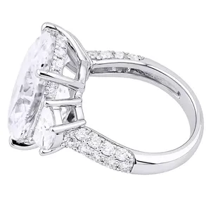 Anillo de Eternidad de Lujo de Oro Blanco de 18K con Certificado IGI, Corte Ovalado, Tres Piedras, Halo, Banda Nupcial con Diamantes Laterales para Compromiso - Product Image 2
