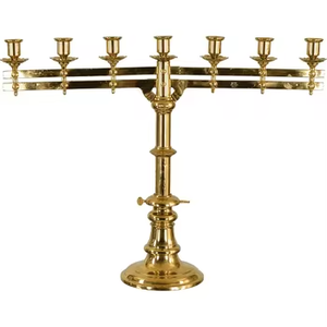 Ménorah à 7 branches en laiton massif antique, sculptée à la main, motif Fleur Audacieuse |   Décoration de mariage à domicile au design vintage de temple - Product Image 5