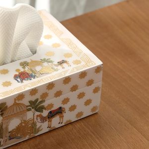 Decorative Oriental Wooden Tissue Holder with Enamel Printed Camel Pattern Square Storage <b>Case</b> for Home Dining Room - Product Image 4