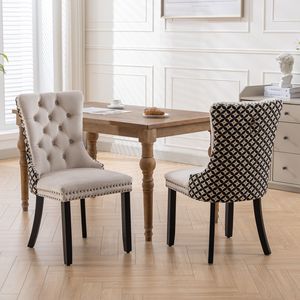 Sedie da Pranzo Contemporanee di Alta Gamma in Legno Massello con Rivestimento in Velluto, Finitura con Borchie, Design Trapuntato di Classe, Stile Classico - Product Image 1