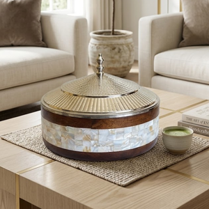 Cazuela de Lujo con Incrustaciones de Madreperla, Olla de Acero Inoxidable y Madera para Mantener la Comida Caliente, Juego de Utensilios de Cocina Premium para Eid y Bodas - Product Image 3