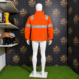 <b>Hi</b> <b>Vis</b> Men's Reflective Work <b>Jacket</b> <b>Orange</b> Polyester Safety Uniform with Silver Stripes for Construction Outdoor Use - Product Image 5
