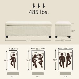 47-Inch Beige Corduroy Storage Ottoman Bench <b>Footrest</b> with Legs for Bedroom & Living Room End of Bed Bench - Product Image 3