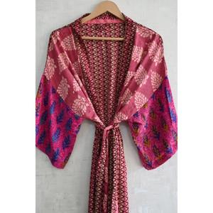 Long Silk Patchwork <b>Kimono</b> Robe for Women, Luxury Boho Designer Nightwear Gown, Modern Loungewear - Product Image 3