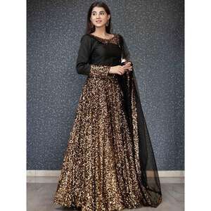 Diseñador Beautiful Black Sequin Velvet Lehenga Choli con Dupatta Otros accesorios étnicos - Product Image 3