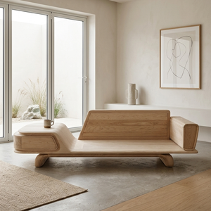 Canapé-lit semi-circulaire rembourré de style nordique en chêne moderne avec accoudoirs rembourrés de MT Furniture pour salon et hôtel - Product Image 3