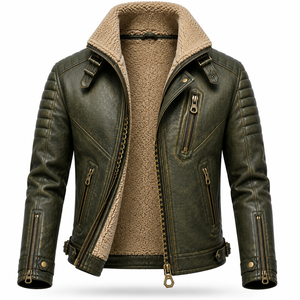 Veste en cuir enduit de toile de luxe pour homme, chaude, respirante, écologique, zippée, style motard, décontractée, tendance, personnalisable - Product Image 1