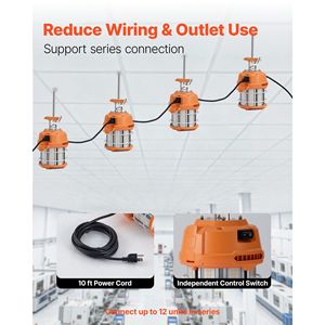 Lampada da Lavoro Temporanea a LED 60W Resistente, 8200 lm 5000K, Impermeabile, Collegabile fino a 12 Unità, Supporto a Soffitto per Cantieri - Product Image 4