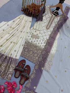Premium Pakistani Style sharara Set Pure <b>Silk</b> <b>Kurta</b> with Embroidered Dupatta Party & Festive Ethnic Wear - Product Image 4