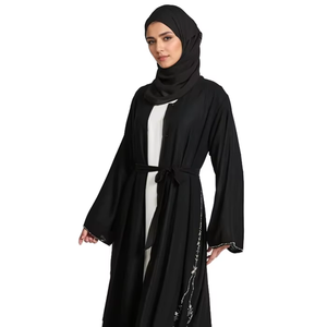 Women's Black Floor Length Abaya With Embroidery Details Loose Fit <b>Long</b> Sleeve Modest <b>Dress</b> <b>For</b> Daily Wear Middle East Style - Product Image 2