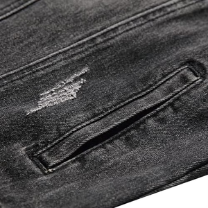 Chaqueta Vaquera Negra Clásica para Hombre, Color Sólido Personalizado, Bolsillos en el Pecho, Cuello Camisero, Estilo Casual Urbano, Logotipo Frontal, Primavera - Product Image 6