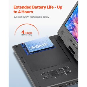 Display HD Girevole da 9 Pollici Portatile per Lettore DVD con Batteria Ricaricabile Integrata da 4 Ore, Doppi Altoparlanti, Supporto TV/USB - Product Image 3