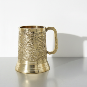 Luxury Embossed Metal <b>Goblet</b> Mug with Handle Antique Finish Decorative Drinkware for Home Bar Party Gift Use Premium Durable - Product Image 1