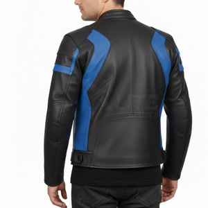 Blouson de moto classique pour homme en cuir durable, imperméable, coupe-vent, avec taille et manches ajustables, détails de sécurité, design moderne - Product Image 4