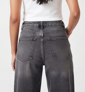 Pantalon en jean taille haute délavé coupe large pour femme, longueur intégrale, style décontracté, pyjama, style américain - Product Image 3