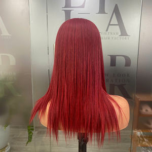 Perruque en cheveux humains vierges vietnamiens de haute qualité, super double trame, dentelle transparente, lisse, couleur vin - Product Image 1