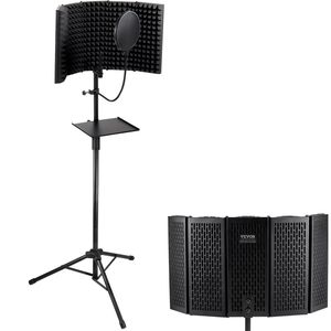 Pannello di Isolamento Acustico Portatile per Microfono da Studio, Design a 5 Pannelli, Filtro Anti-Pop, Supporto da Terra Regolabile, Assorbitore di Rumore, Include Supporto per Microfono - Product Image 1