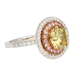 Bague Cocktail Citrine avec Halo de Diamants Plaqué Or 18K Style Vintage pour Femme, Bague de Fiançailles et d'Éternité, Bijou Coupe Ronde Style Glamour - Product Image 3