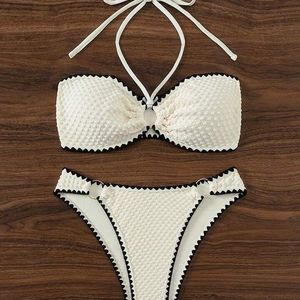 Polka Dot Digital Printing Knitted 120g Casual 2-Piece Halter <b>Triangle</b> <b>Bikini</b> <b>Set</b> Removable Padded Swimwear Beach Cover Skirt - Product Image 4