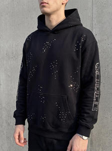 Sudadera con Capucha Negra para Hombre, con Pedrería, Estilo Oversize, con Cristales en las Mangas, Diseño Gráfico, Estilo Urbano, Sudadera con Capucha de Lujo - Product Image 4
