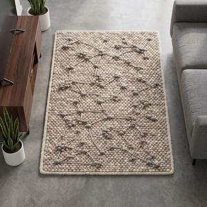 Handwoven Cream Grey Wool Loop <b>Pile</b> Area <b>Rug</b> Anti-Slip Medium <b>Pile</b> 10-14mm <b>Thickness</b> Cotton Canvas Backing Modern Minimalist - Product Image 3