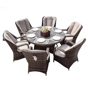 Juego de Comedor de Mimbre Marrón de 7 Piezas con Mesa de Ratán y Sillón para Jardín - Product Image 1