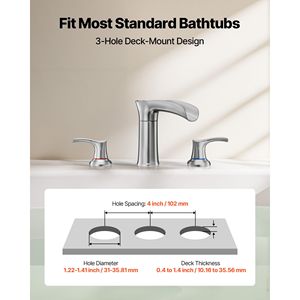 Rubinetto per Vasca Romano a 3 Fori, Set Rubinetti a Cascata per Vasca da Bagno in Lega di Zinco, Montaggio su Bordo Vasca con 2 Maniglie - Product Image 3
