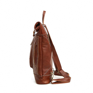 Genuine <b>Leather</b> Roll Top <b>Backpack</b> with Buckle Closure and <b>Laptop</b> Compartment Unisex Retro Style Shoulder Straps Detachable - Product Image 5