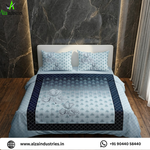 Elegant Blue Floral King Size Cotton Bedsheet <b>Set</b> | Digital Panel Print Soft <b>Bedding</b> <b>Set</b> with 2 Pillow Covers Luxury Home Decor - Product Image 2