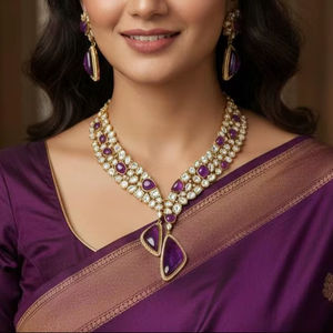 Collar de Moissanita Natural Multicolor con Cuentas Polki, Joyería Nupcial India, Collar Sabyasachi de Bollywood - Product Image 1