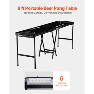 Tavolo da Beer Pong Portatile Pieghevole da 8 Piedi con Maniglie per il Trasporto, Altezza 36 Pollici, 6 Palline, Leggero per Campeggio e Eventi all'Aperto - Product Image 2