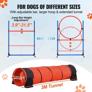 Set di Attrezzature per Addestramento Agility Cani da 5 Pezzi: Ostacoli Regolabili, 6 Pali per Guadino, Tunnel Estensibile, Anello per Salto, Tavola di Pausa - Product Image 4
