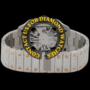 Latest Design Square <b>Case</b> Two Tone Skeleton Dial Full Iced Moissanite Diamond White Gold Quartz Hip Hop Style Bust Down <b>Watch</b> - Product Image 4