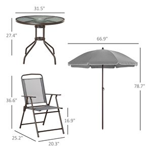 Set da pranzo da esterno grigio resistente alle intemperie da 6 pezzi con ombrellone e tavolo in vetro - Set di mobili da esterno - Product Image 3