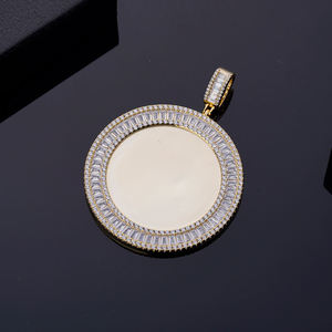 Themed Moissanite <b>Pendant</b> <b>Solid</b> <b>Gold</b> Filled Round Baguette Cut Diamond Border Winter Landscape Charm Unisex Everyday Wear - Product Image 4