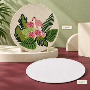 Set de table en verre à perles motif flamant rose avec accents floraux de feuillage vert |   Set de table décoratif résistant à la chaleur et écologique pour une ambiance élégante - Product Image 3