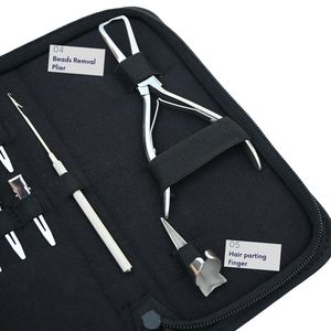 Professional Hair Extension Tools Kit Microbeads Remover Plier Hook Needle Sectioning Clips <b>Parting</b> Finger Rexine Case - Product Image 4