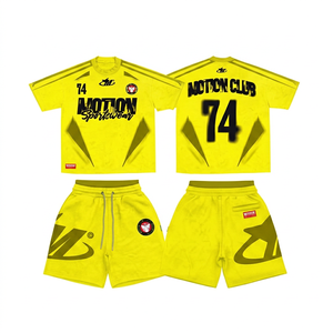 ชุดกีฬาผู้ชาย เสื้อยืดและกางเกงขาสั้นสีส้มเขียว แห้งเร็ว ผ้าโพลีเอสเตอร์ถัก คอกลม สไตล์สปอร์ตฤดูร้อน 74 Motion Club - Product Image 4