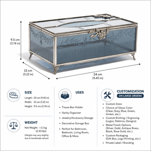 Luxury Decorative Glass Tissue <b>Box</b> Holder Silver Metal Frame <b>Vanity</b> Organizer Tissue Case Home Décor Gift Hotel Office Storage - Product Image 2